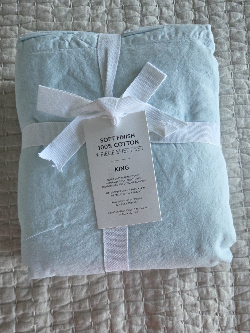 NWT 100% Cotton Sheet Set - King, Light Blue